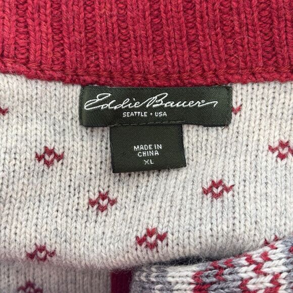 Eddie Bauer Wool Blend Sweater Womens XL Red Zip Fair Isle Nordic Cabincore Cozy - Picture 8 of 11